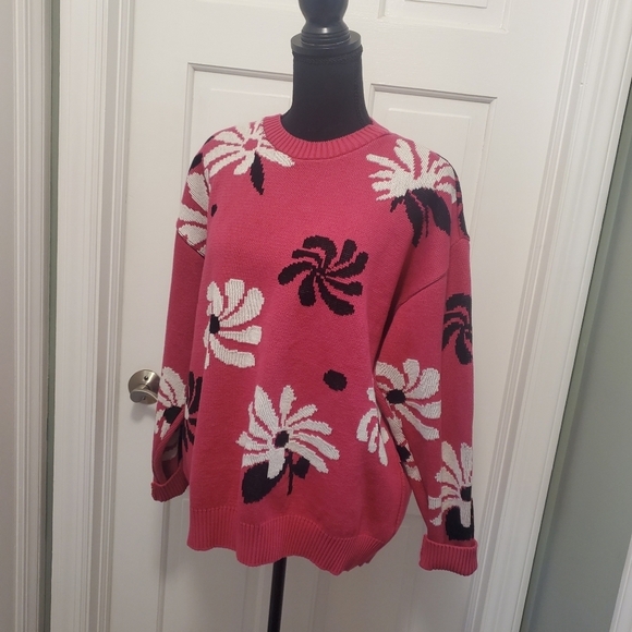 For DAYS PINK Floral Print Oversized Sweater 100% Organic Cotton Size Medium - Picture 6 of 10